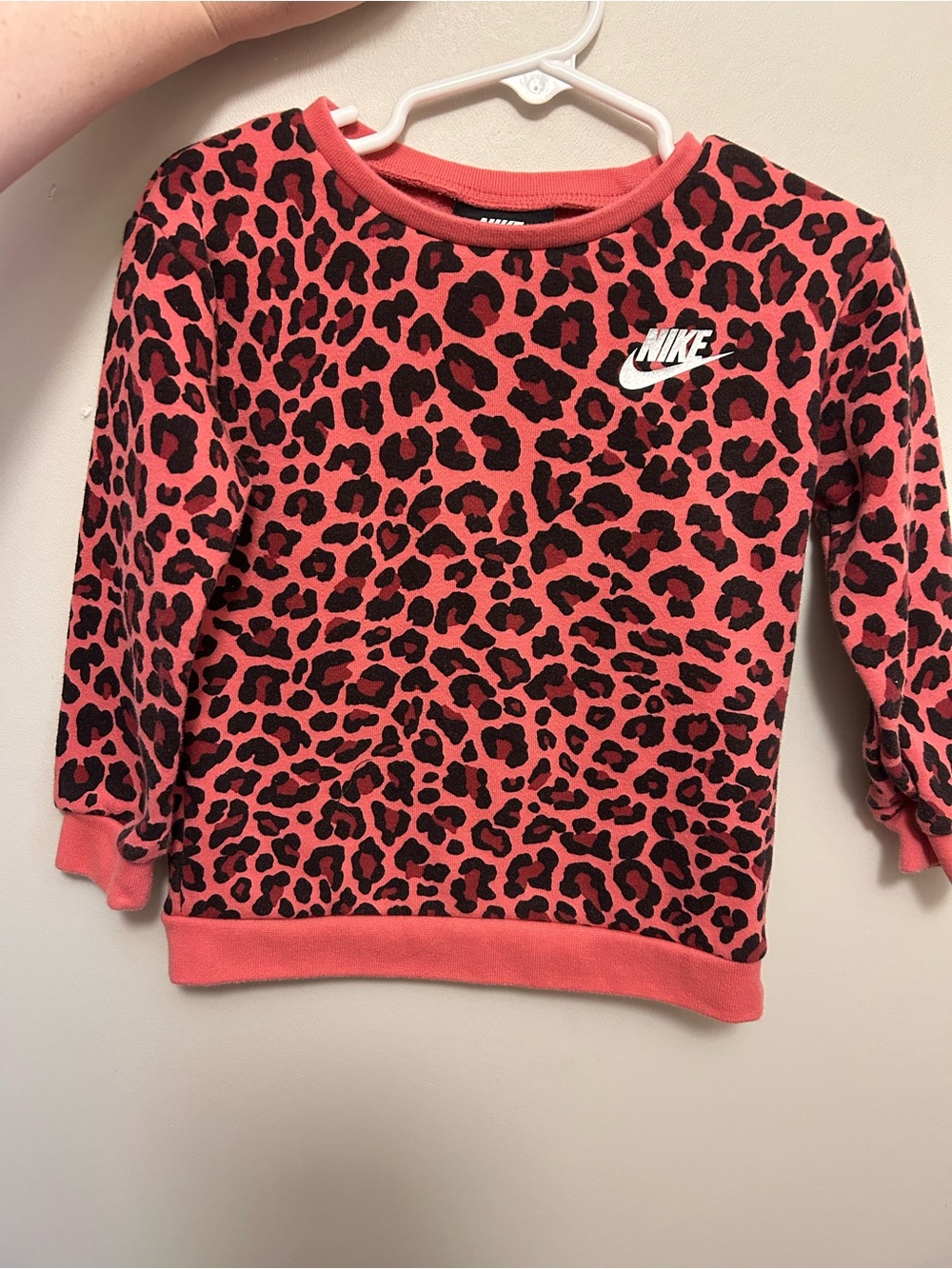 Pink Leopard Print Nike Toddler Crewneck.